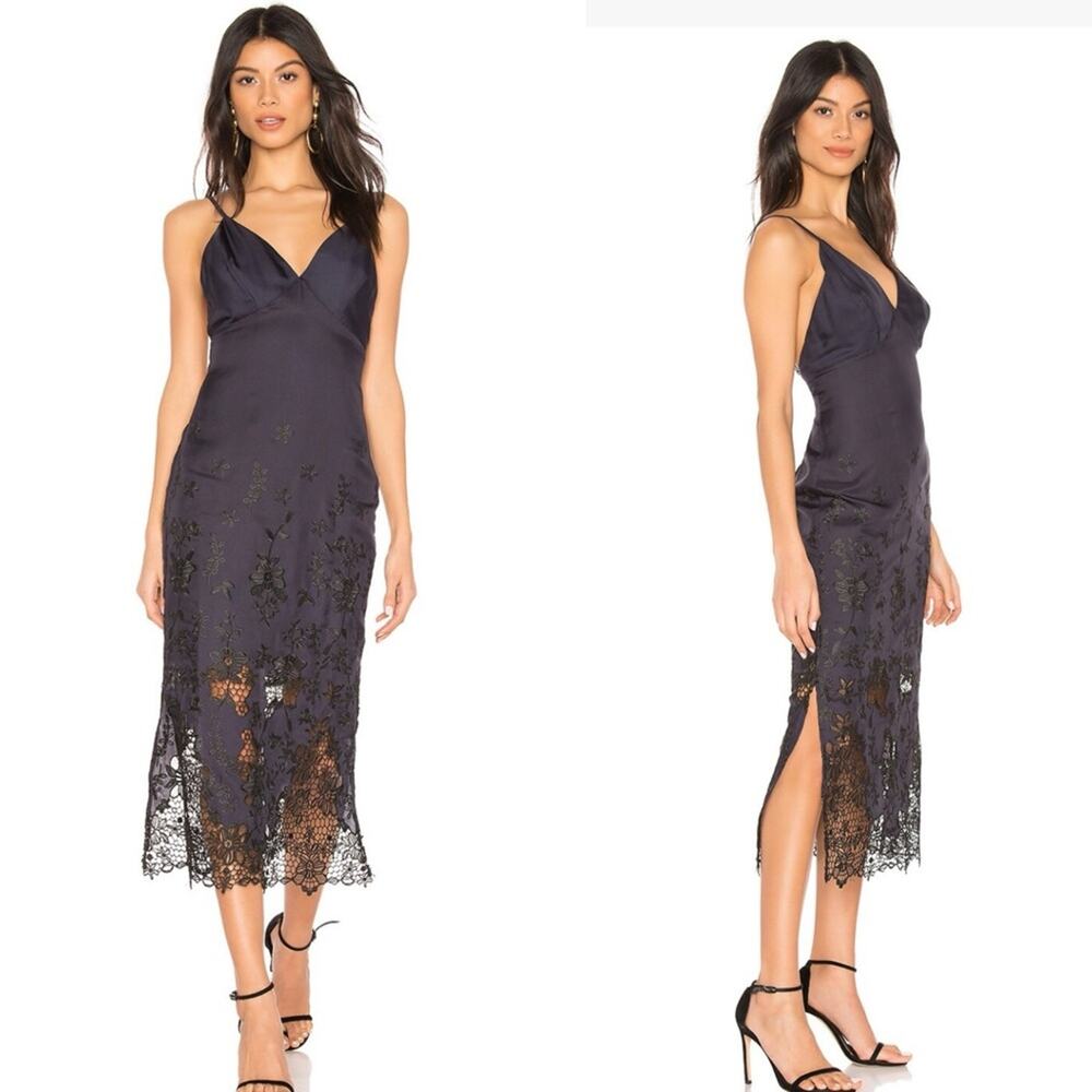 Lovers + Friends Madea Midi Dress in Navy embroidered lace revolve sz XXS